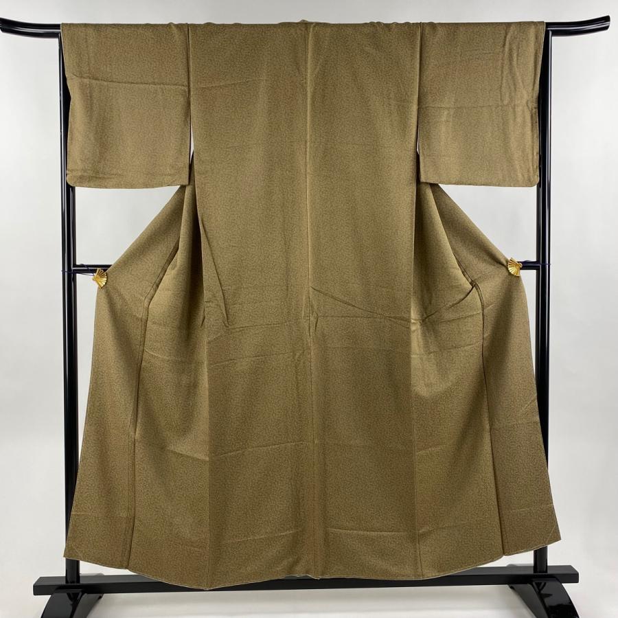 江戸小紋 身丈156.5cm 裄丈64.5cm M 袷 桜唐草 茶緑色 正絹 優品 中古  