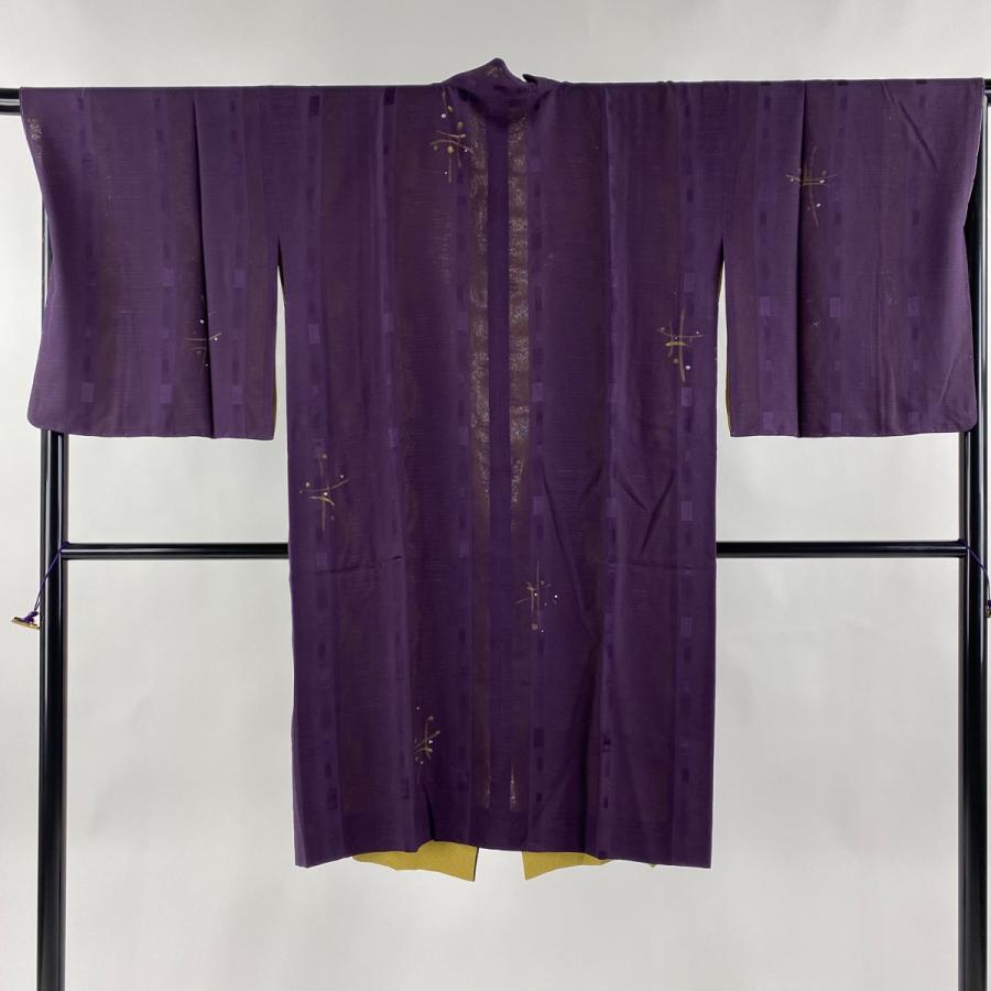 道中着 身丈105cm 裄丈67cm M 和装コート リバーシブル 縞 幾何学 薄  