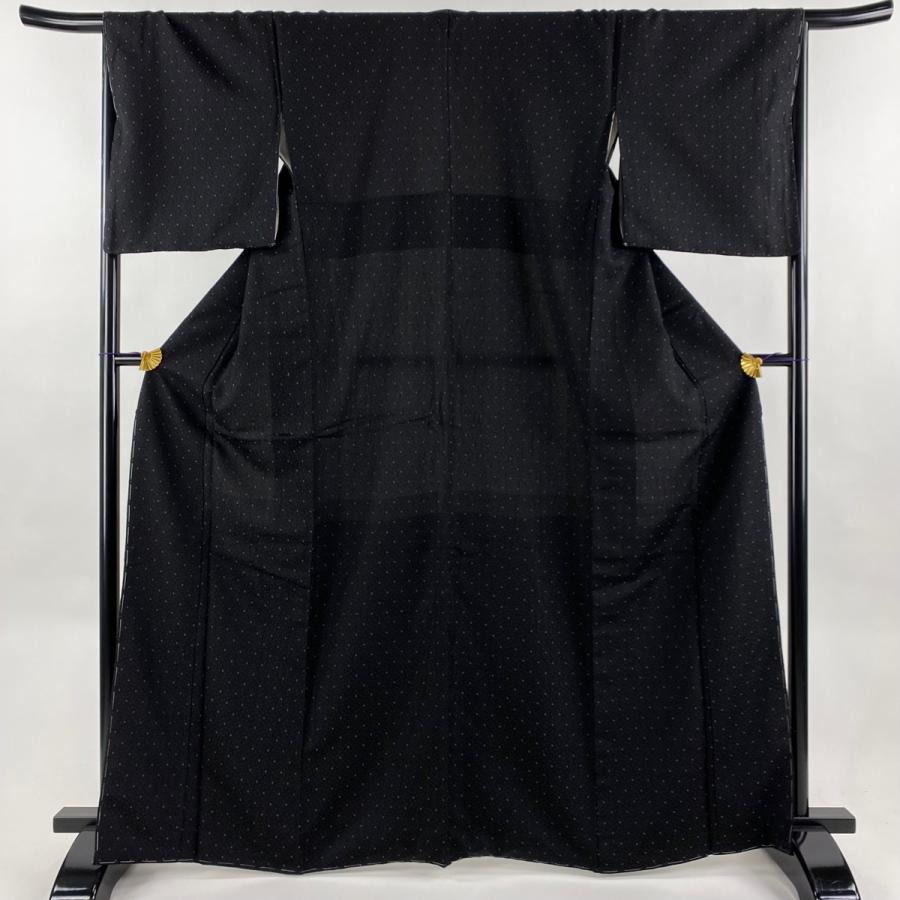 お召 身丈166cm 裄丈68cm L 袷 菱屋善兵衛 証紙あり 幾何学 黒 正絹 美  