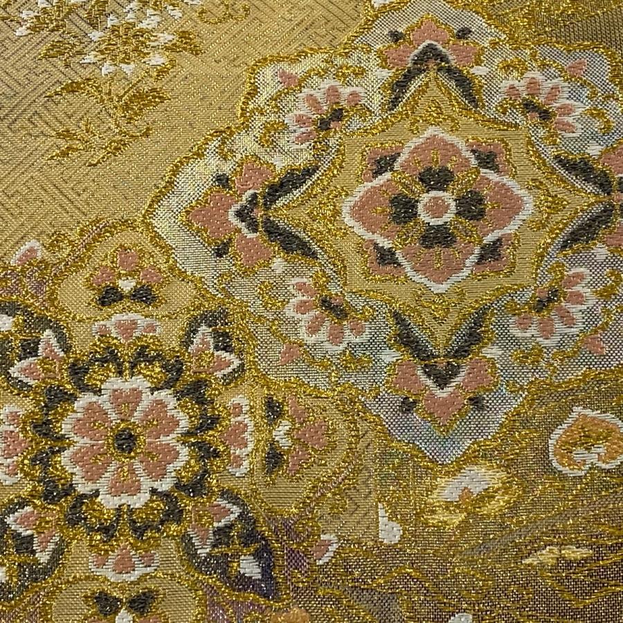 袋帯 美品 秀品 華文 花唐草 金糸 箔 金色 六通 正絹 【中古】 袋帯