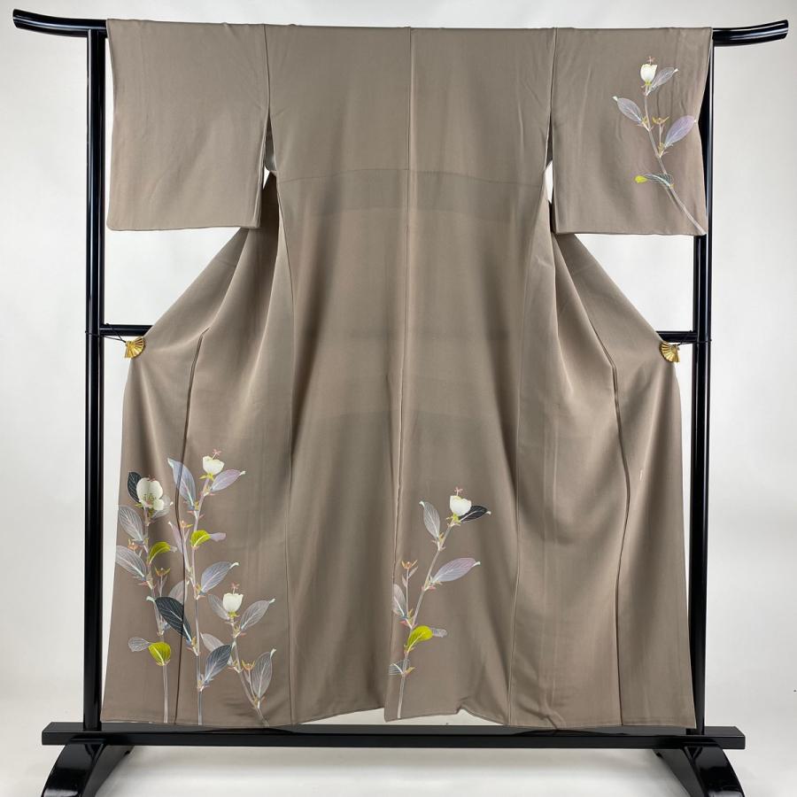 付下げ 身丈153cm 裄丈64cm M 袷 高平良隆 落款あり 枝花 薄小豆 正絹  