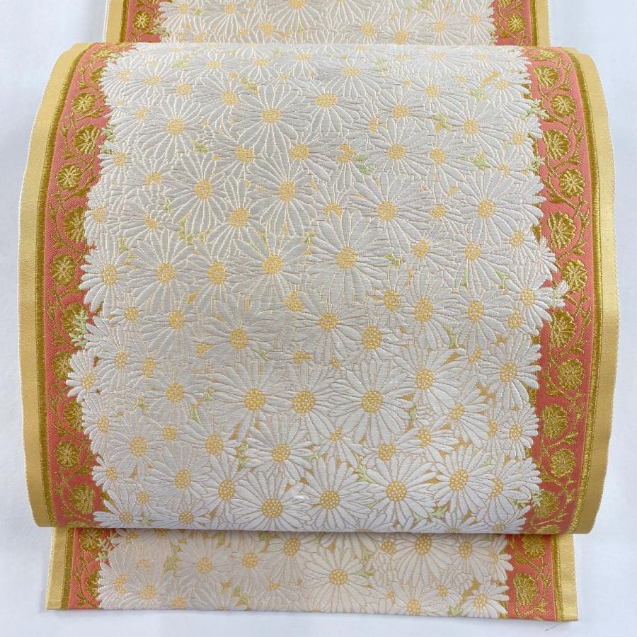 袋帯 美品 逸品 山口美術織物 落款あり 献上春菊文 金糸 唐織 ベージュ 