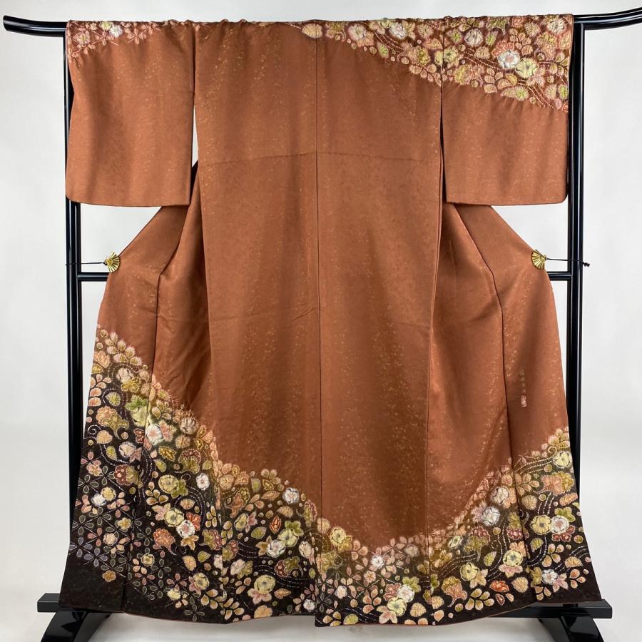 訪問着 身丈159cm 裄丈67cm M 袷 落款あり 辻が花 金通し ぼかし 赤茶  