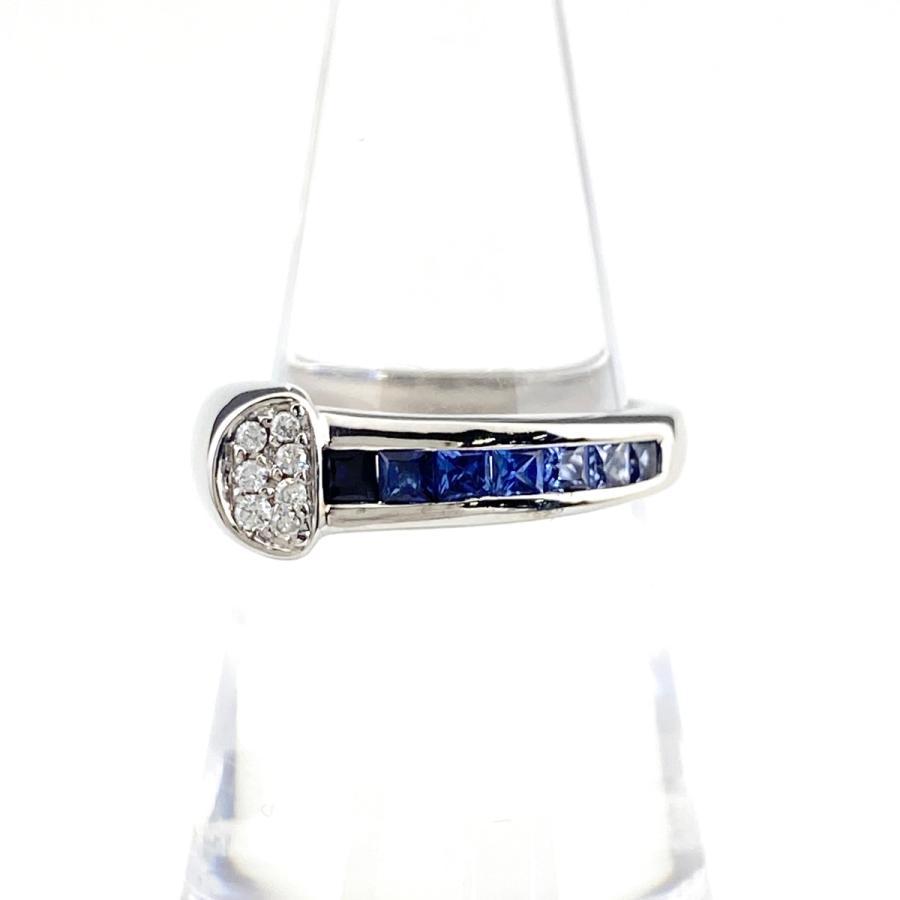 サファイア デザインリング WG ホワイトゴールド 指輪 メレダイヤ  