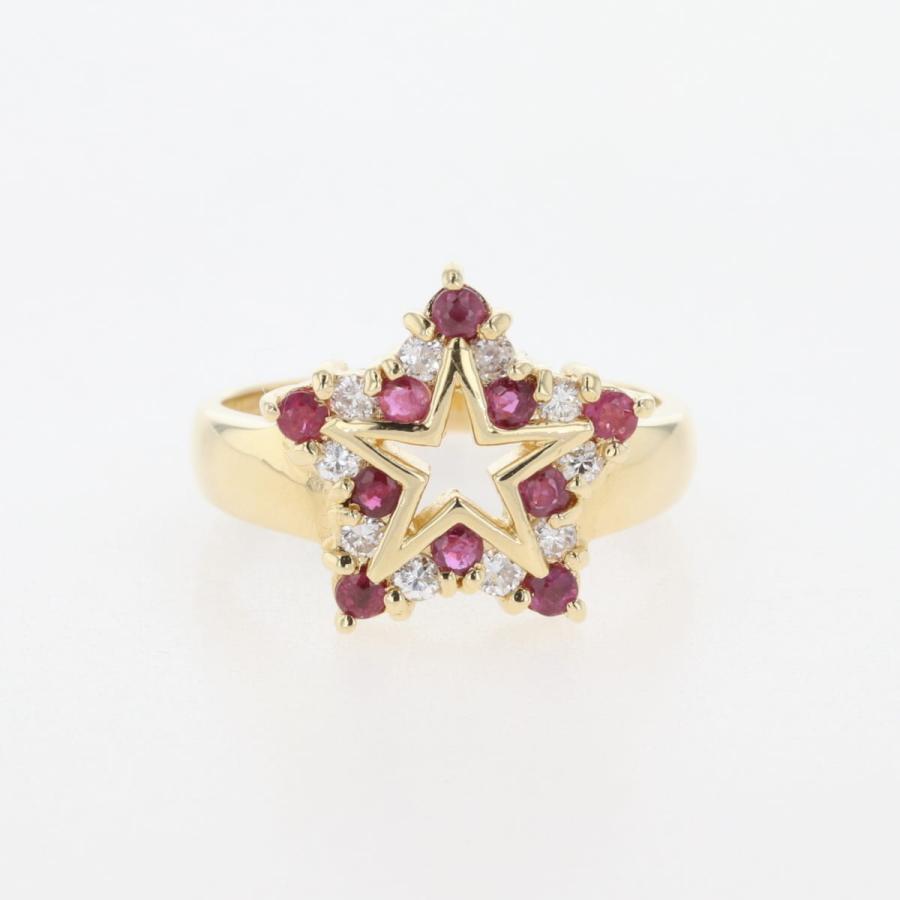 スターモチーフ デザインリング YG イエローゴールド 指輪 ルビー  
