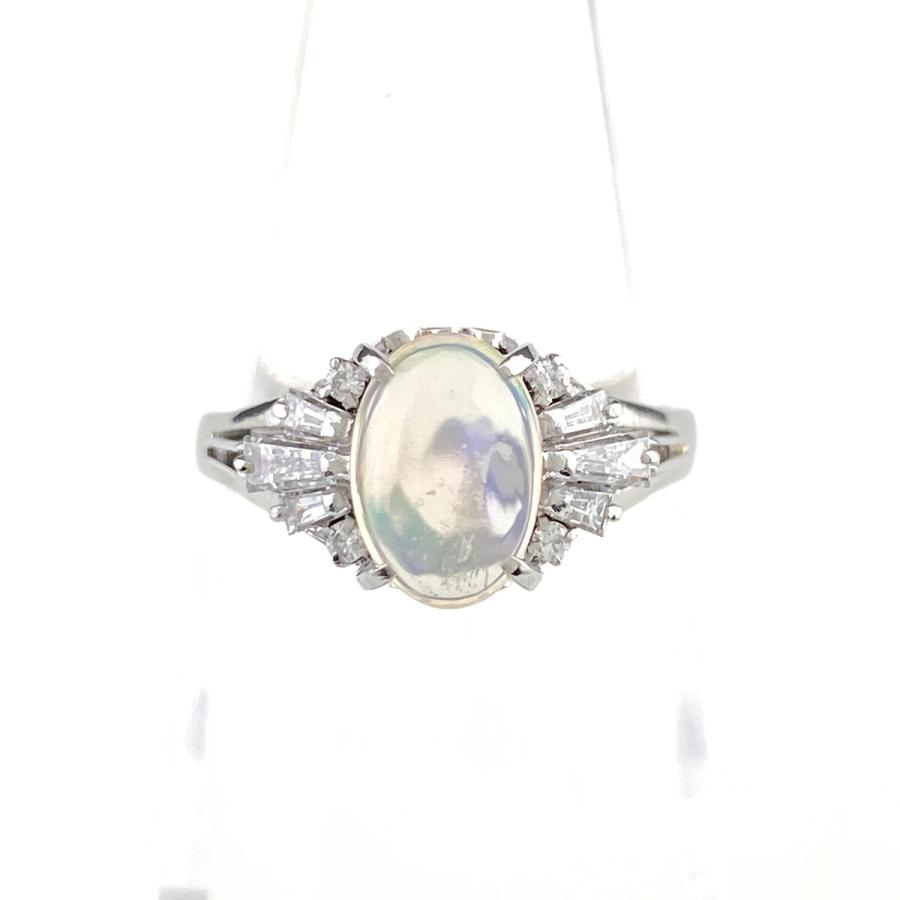 ウォーターオパール デザインリング プラチナ 指輪 メレダイヤ リング  