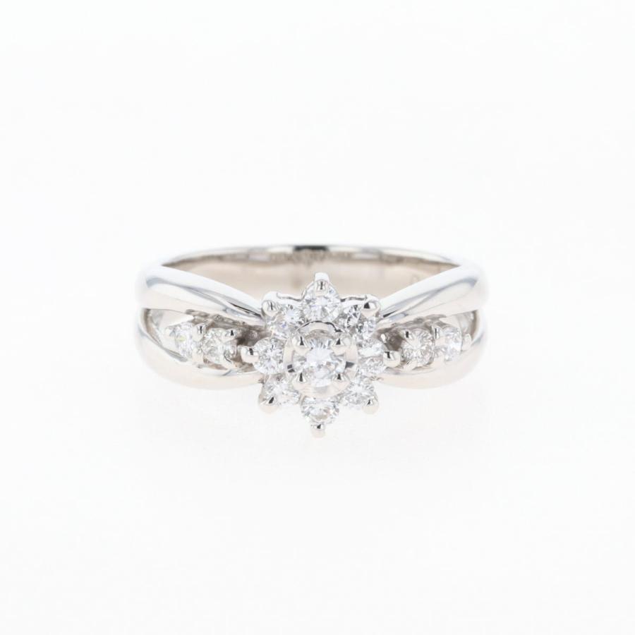 フラワーモチーフ デザインリング プラチナ 指輪 メレダイヤ 花 リング  