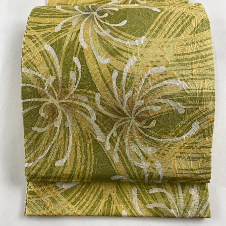 袋帯 美品 名品 乱菊 金糸 薄黄 全通 正絹 中古 : リユースセレクト  
