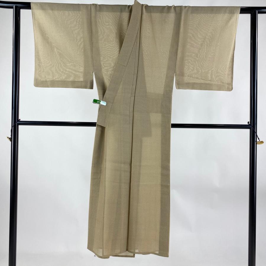 身丈137cm 裄丈63.5cm S 薄物 紬 夏塩沢 証紙あり 幾何学 ベージュ 正絹 逸品 【恵比寿】 中古