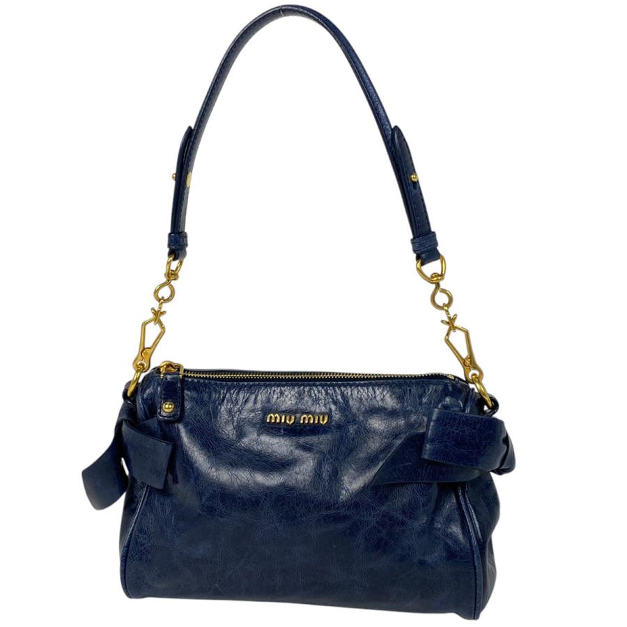 ミュウ Miu ロゴ チェーン ショルダーバッグ ハンドバッグ リボン  