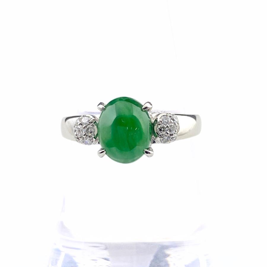 翡翠 デザインリング プラチナ 指輪 メレダイヤ リング 16号 Pt900  