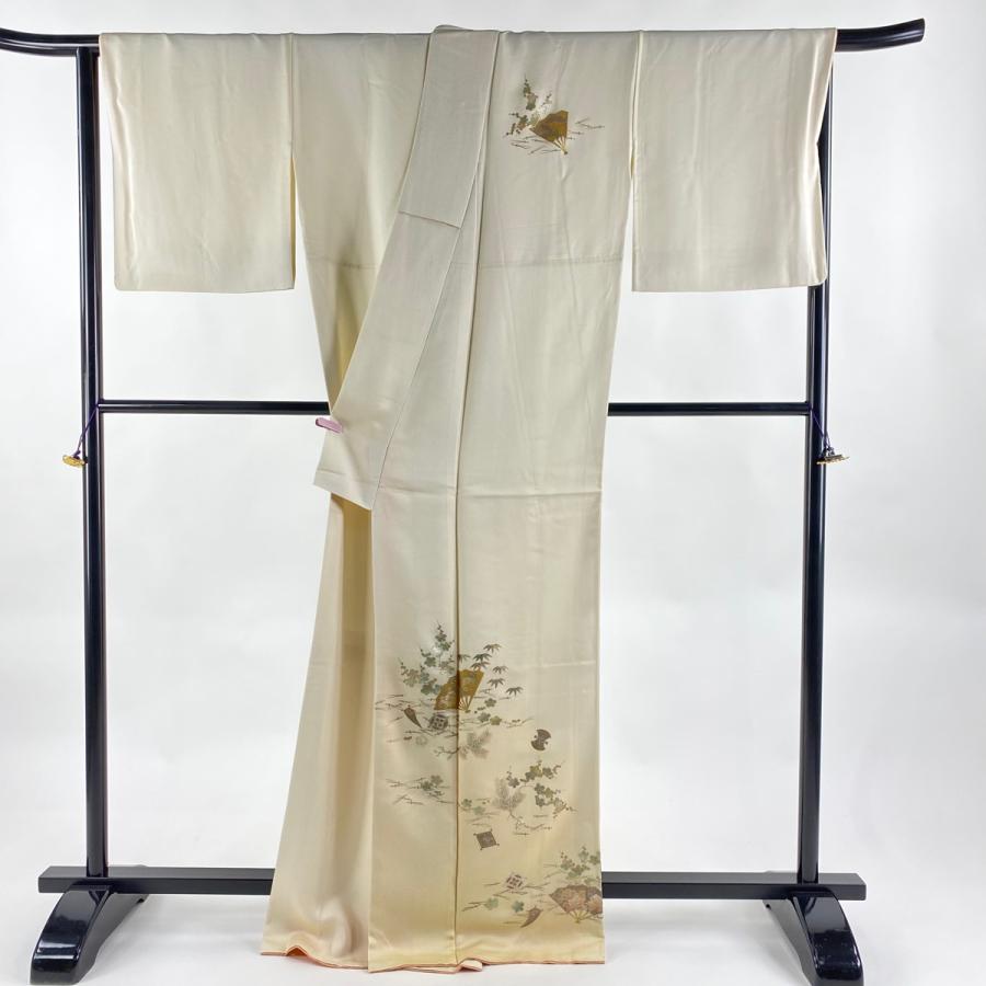 付下げ 身丈166cm 裄丈68.5cm L 袷 和田光正 落款あり 扇 松竹梅 付下げ 身丈166cm 裄丈68.5cm L 袷 和田光正 落款あり 扇 松竹梅