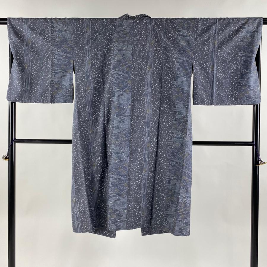 道中着 身丈115.5cm 裄丈67cm M 和装コート 着物衿 紬地 幾何学 灰色  