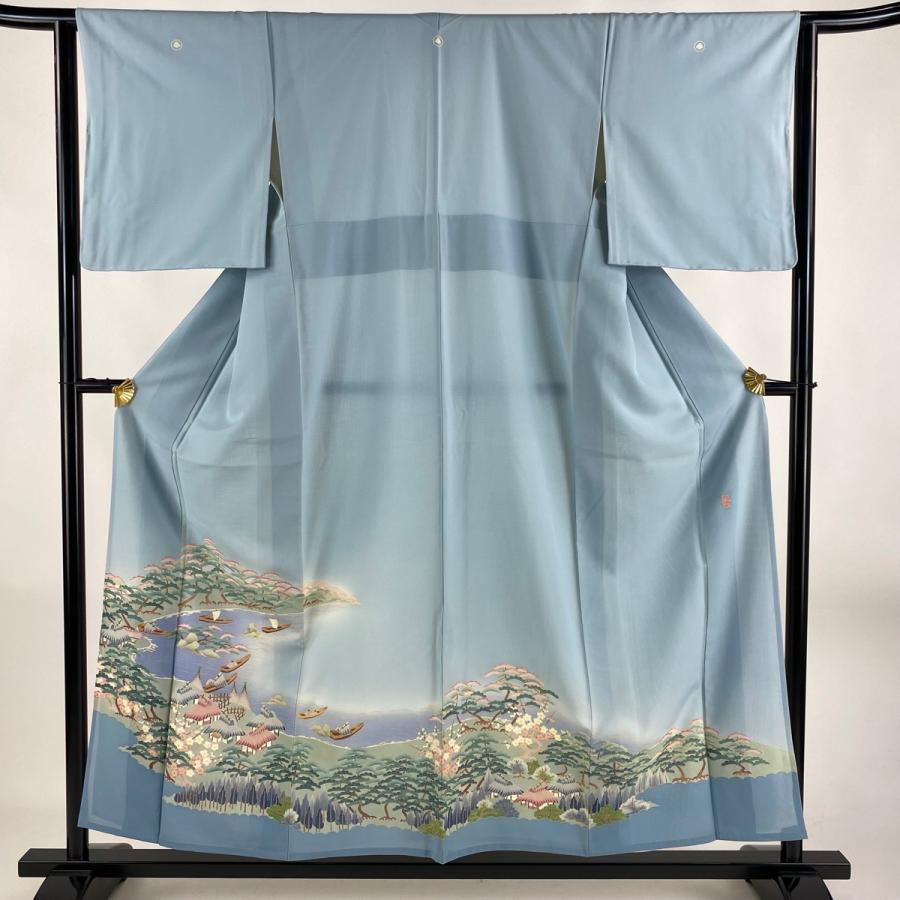 色留袖 身丈154.5cm 裄丈62.5cm S 薄物 絽 東藤岳 落款あり 水辺の風景  