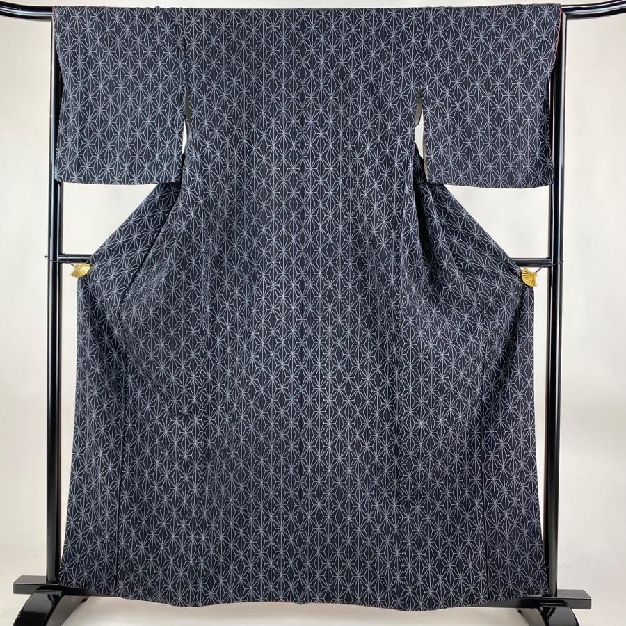 小紋 身丈161cm 裄丈66cm M 袷 半四郎小紋 落款あり 麻の葉 濃紺 正絹  