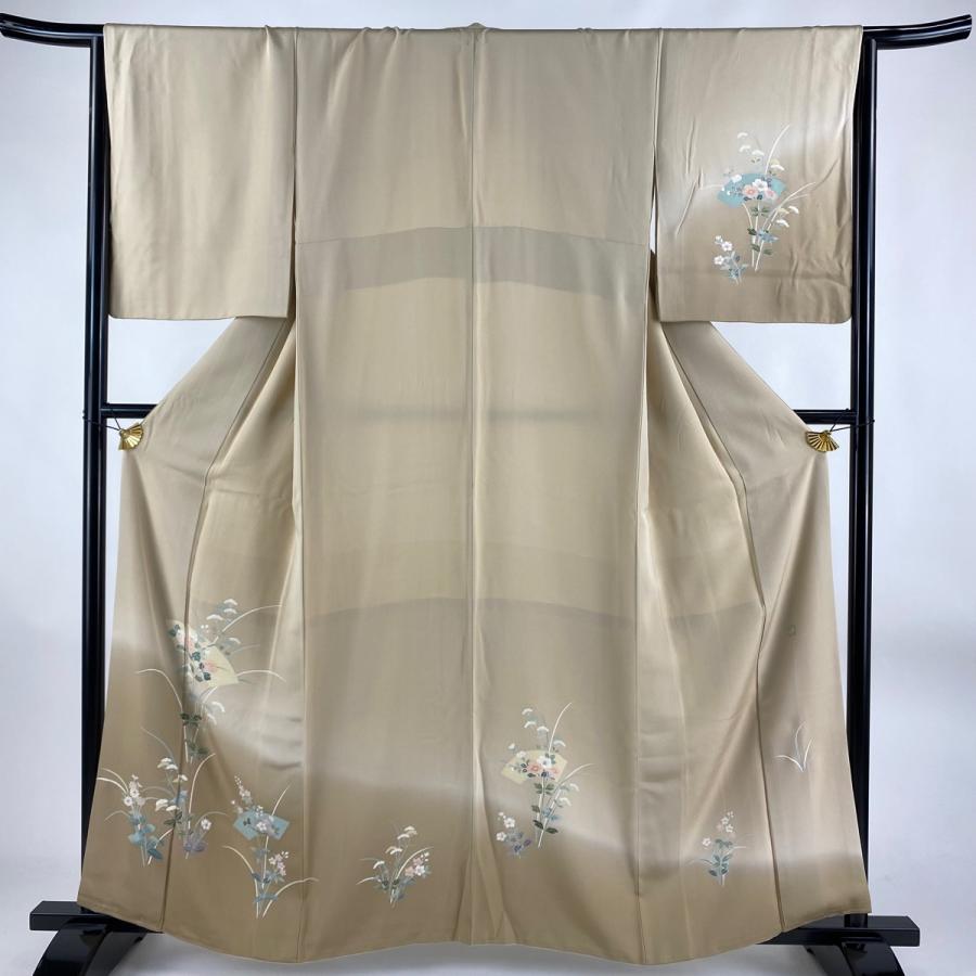 訪問着 身丈160.5cm 裄丈67.5cm L 袷 袋帯セット 草花 波 絞り ぼかし  