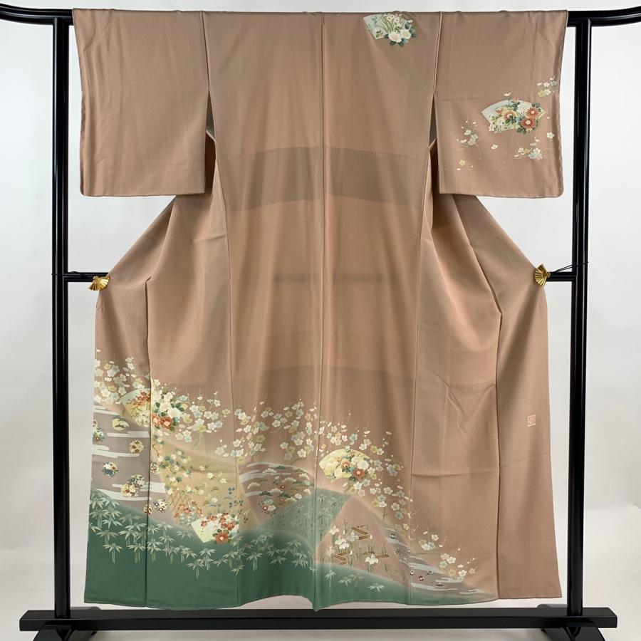 訪問着 身丈153cm 裄丈62cm S 袷 落款あり 扇面 草花 ぼかし 染分け  