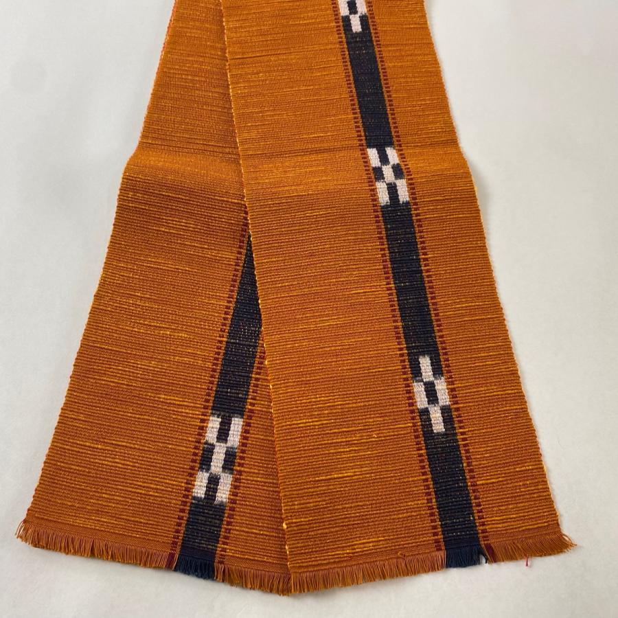 半幅帯 美品 名品 縞 幾何学 オレンジ 綿 中古 : リユースセレクト  