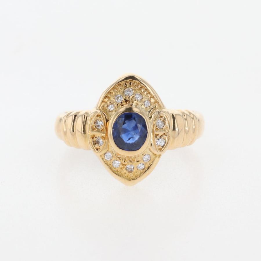 サファイア デザインリング YG イエローゴールド 指輪 メレダイヤ  