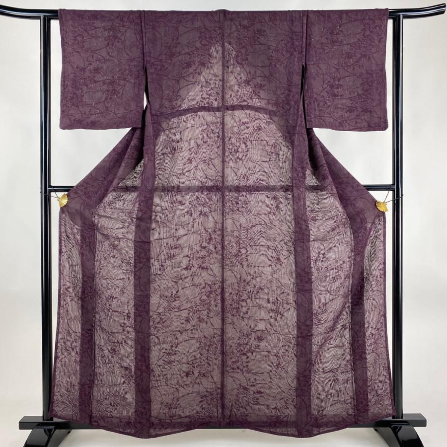小紋 身丈157.5cm 裄丈62.5cm S 紗袷 草花 濃紫 正絹 秀品 中古  