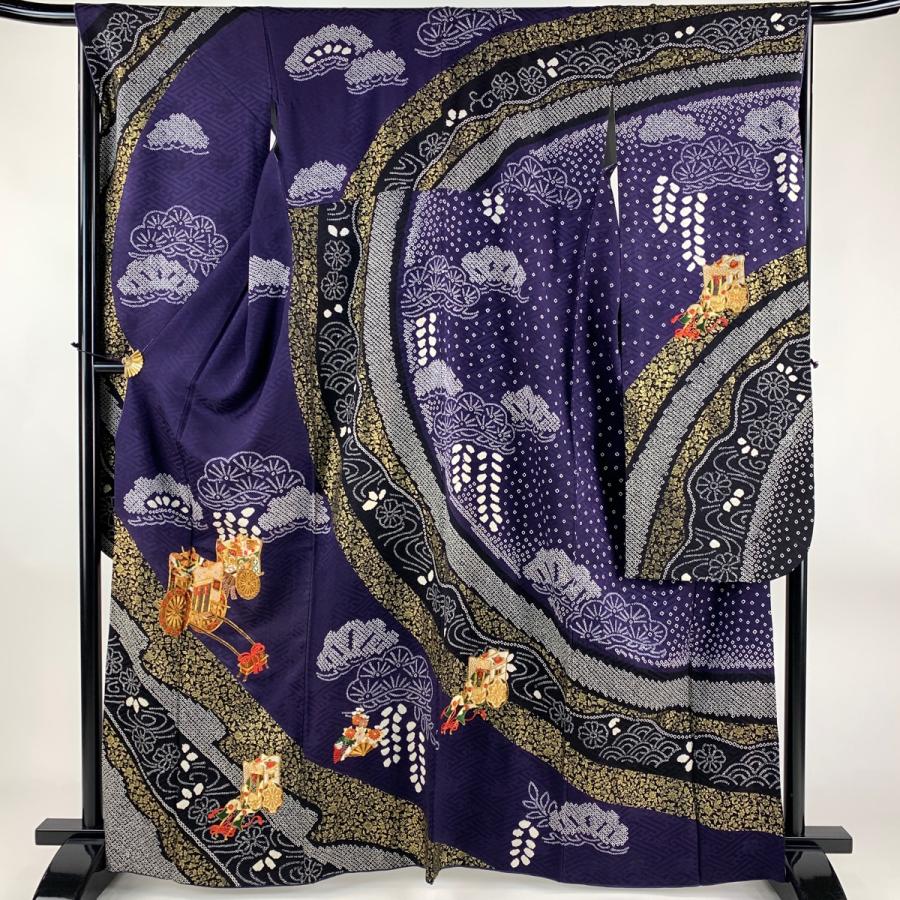 振袖 身丈157cm 裄丈65cm M 袷 草花 総絞り ピンク 正絹 優品 【中古  