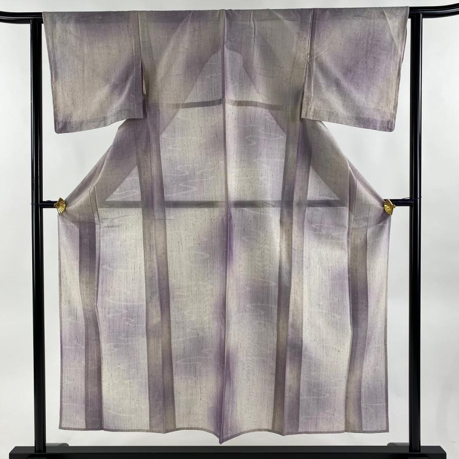 小紋 身丈154cm 裄丈61.5cm S 薄物 夏紬地 流水 ぼかし 薄紫 正絹 美品  