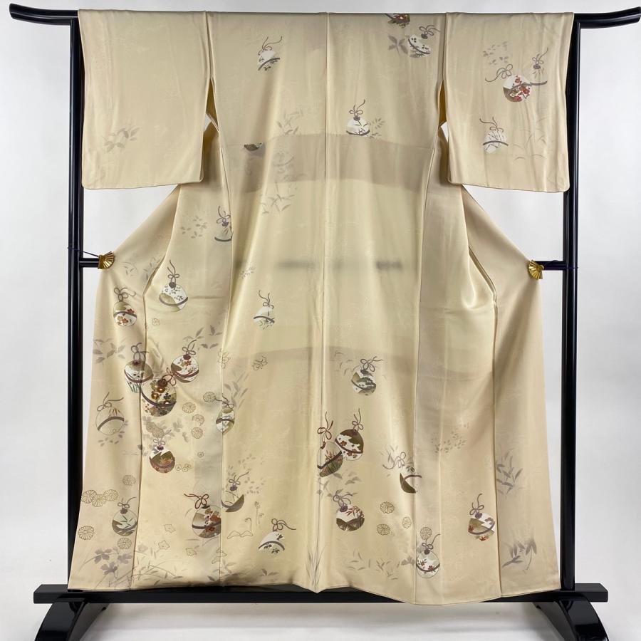 付下げ 身丈157.5cm 裄丈64.5cm M 袷 鈴 菊 金糸 金彩 ベージュ 正絹  