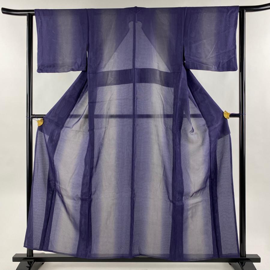 小紋 身丈157.5cm 裄丈61cm S 紗絽袷 ぼかし 青紫 正絹 美品 秀品 中古  