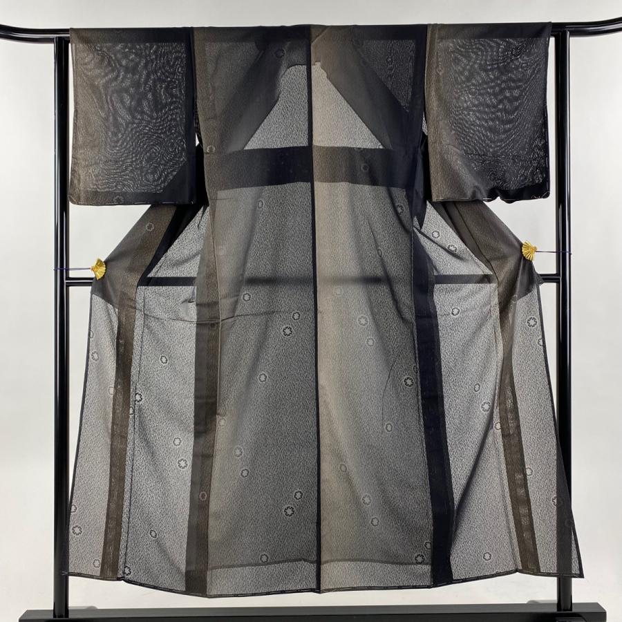 小紋 身丈157cm 裄丈65cm M 袷 寄せ柄 花唐草 縮緬 灰色 正絹 名品  