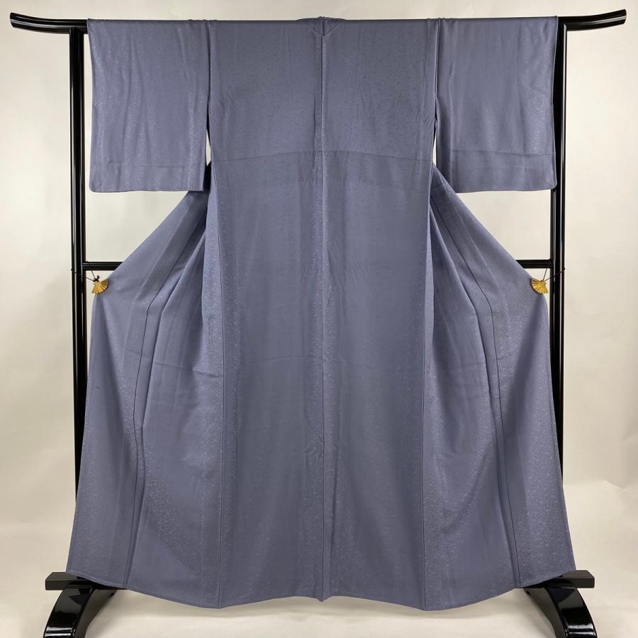 色無地 身丈159.5cm 裄丈64cm M 単衣 地紋 青紫 正絹 秀品 中古  