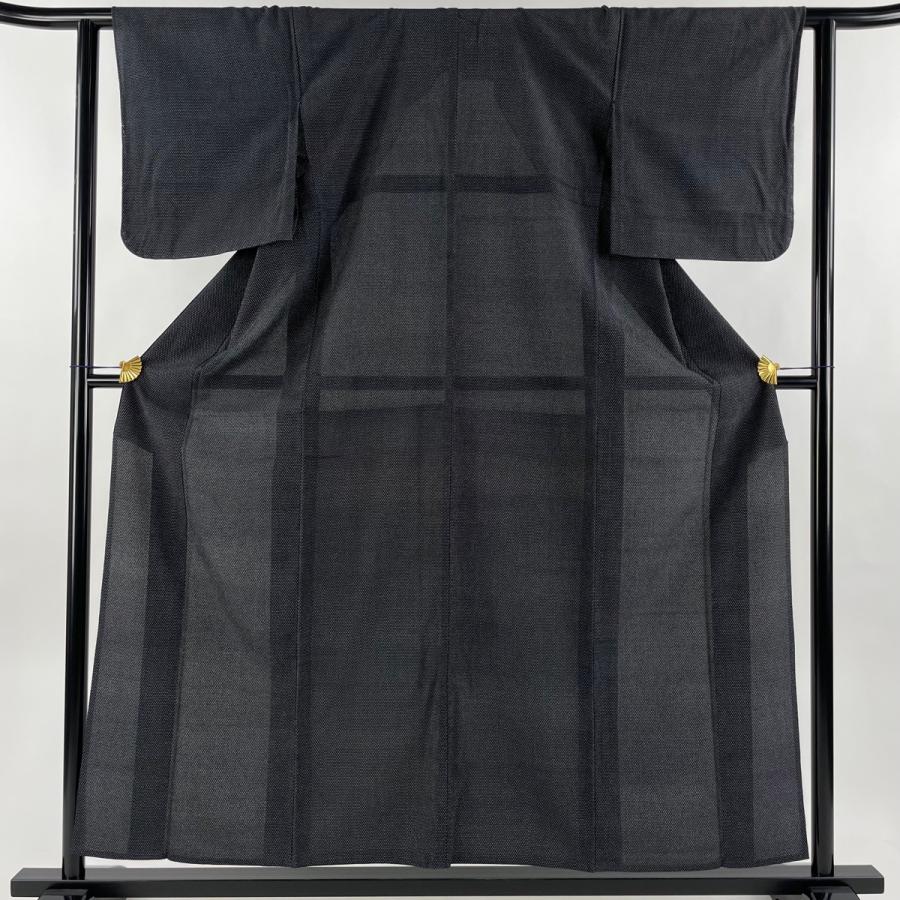 紬 身丈157.5cm 裄丈61cm S 単衣 絣柄 黒 正絹 美品 秀品 中古  