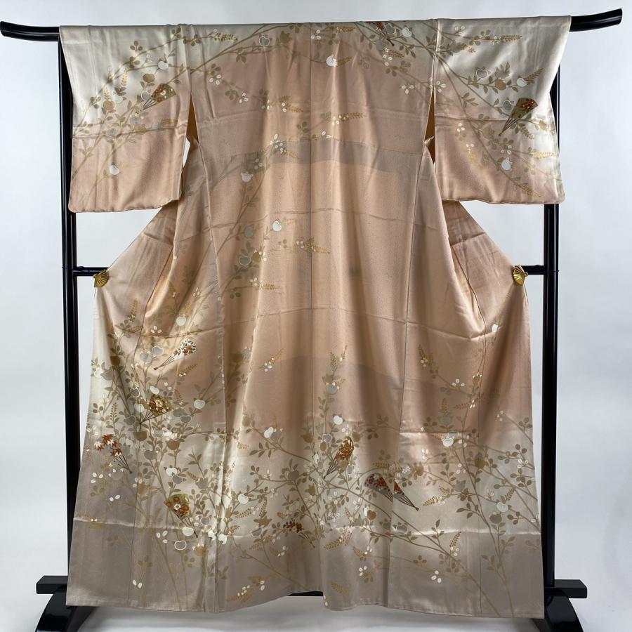 訪問着 身丈163.5cm 裄丈68cm L 袷 鈴乃屋 扇 橘花 金糸 金彩 ピンク  