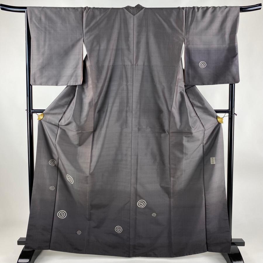 付下げ 身丈166cm 裄丈67.5cm L 袷 紬地 漢方草木染 渦巻き 灰紫 正絹  