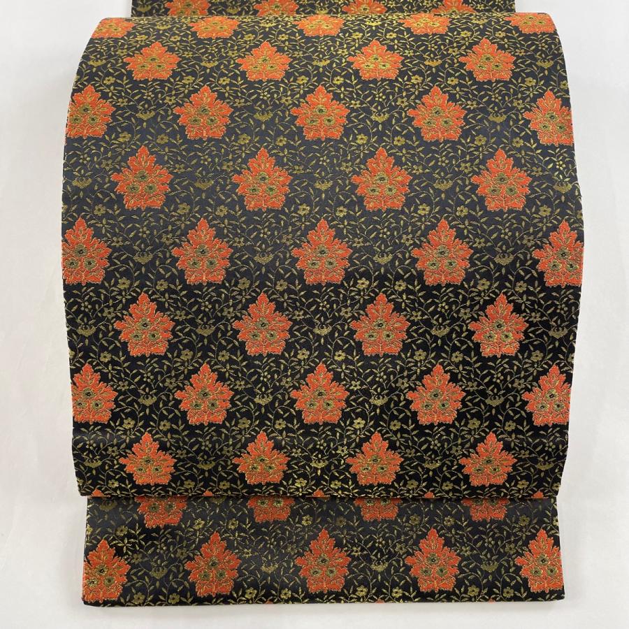 開き名古屋帯 美品 名品 龍村美術織物 草花 金糸 黒 正絹 中古 開き名古屋帯 美品 名品 龍村美術織物 草花 金糸 黒 正絹 中古
