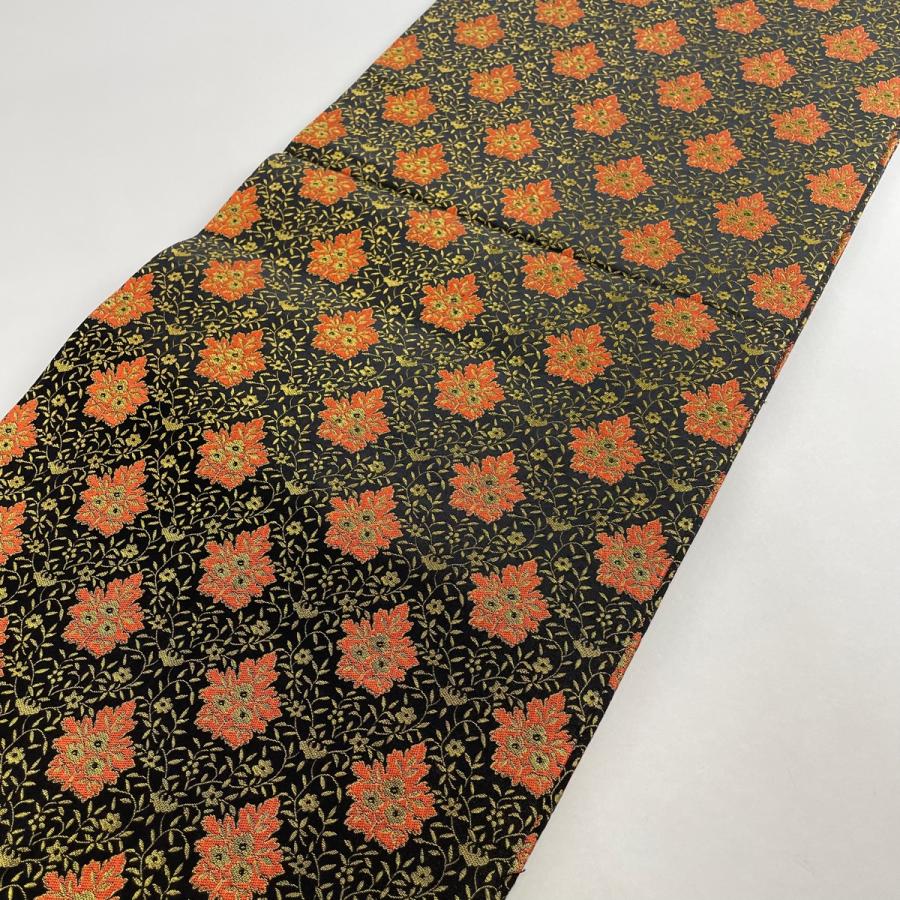 開き名古屋帯 美品 名品 龍村美術織物 草花 金糸 黒 正絹 中古 開き名古屋帯 美品 名品 龍村美術織物 草花 金糸 黒 正絹 中古