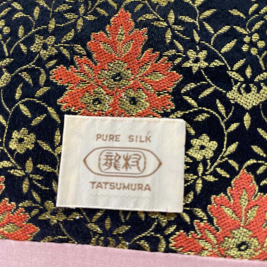 開き名古屋帯 美品 名品 龍村美術織物 草花 金糸 黒 正絹 中古 開き名古屋帯 美品 名品 龍村美術織物 草花 金糸 黒 正絹 中古