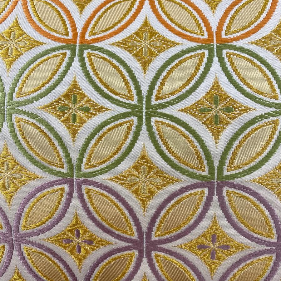 ⑥⑨⑤中国刺繍 袋帯 正絹 六通 袋帯 美品 秀品 関西仕立て 向かい鳥 草花 金糸 箔 金色 六通