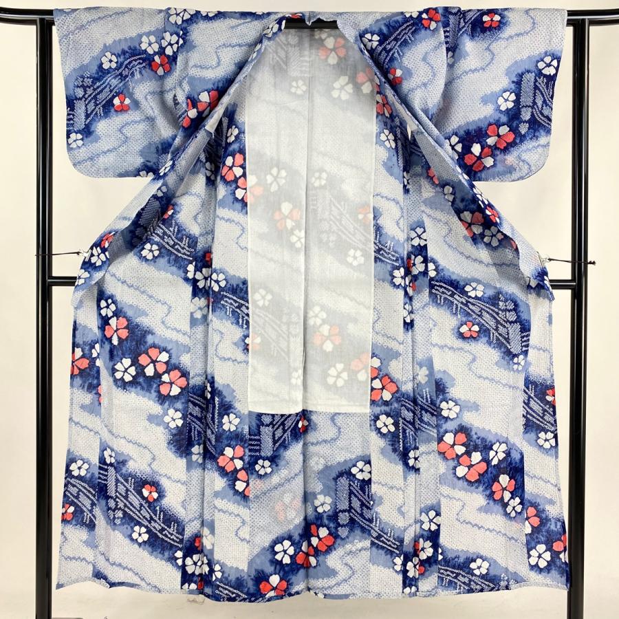 有松絞り　浴衣　身丈149センチ 浴衣 身丈149cm 裄丈62cm S 絞り浴衣 花 流水 青灰色 綿 名品 中古