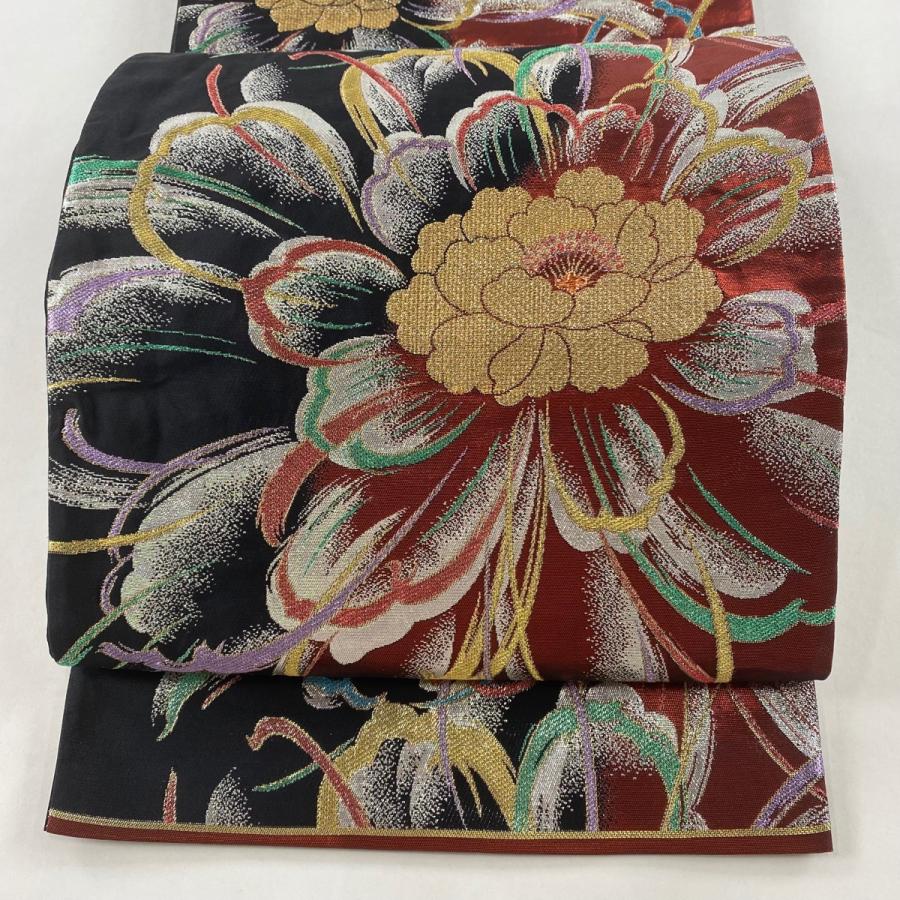 袋帯 美品 秀品 振袖向き 花 金銀糸 箔 赤 六通 正絹 中古 袋帯 美品 秀品 振袖向き 花 金銀糸 箔 赤 六通 正絹 中古