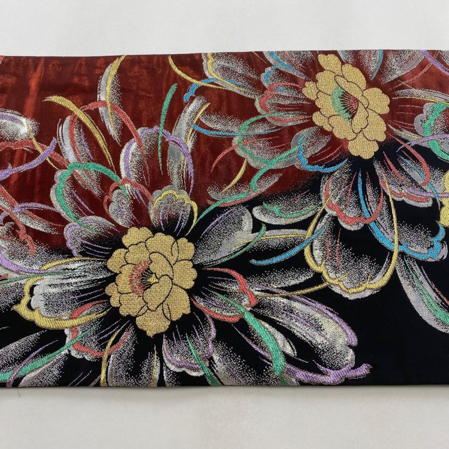 袋帯 美品 秀品 振袖向き 花 金銀糸 箔 赤 六通 正絹 中古 袋帯 美品 秀品 振袖向き 花 金銀糸 箔 赤 六通 正絹 中古