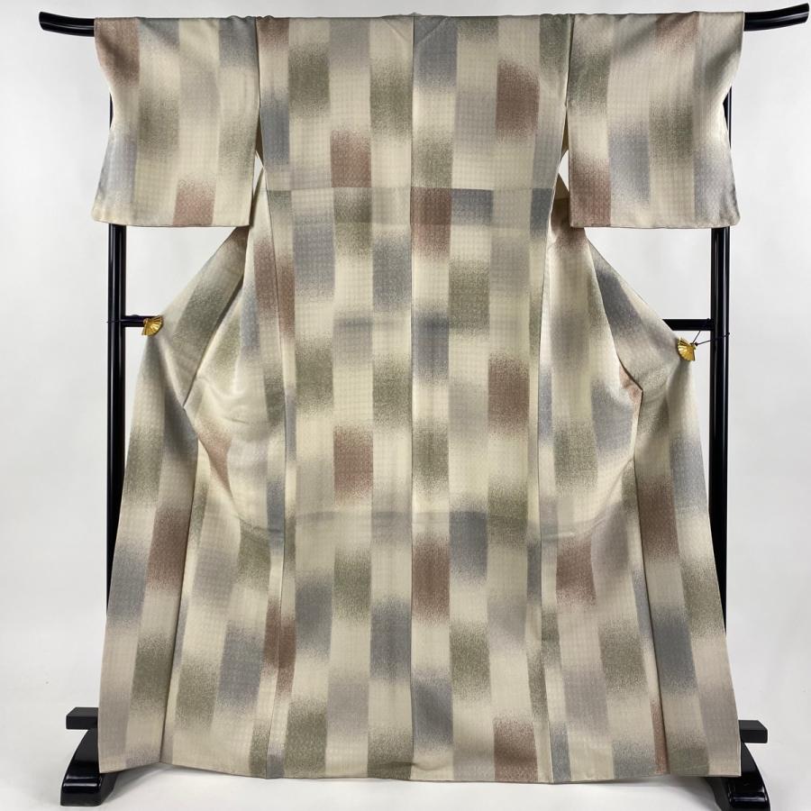 小紋 身丈168.5cm 裄丈69.5cm L 袷 タッサーゴールドシルク 幾何学  