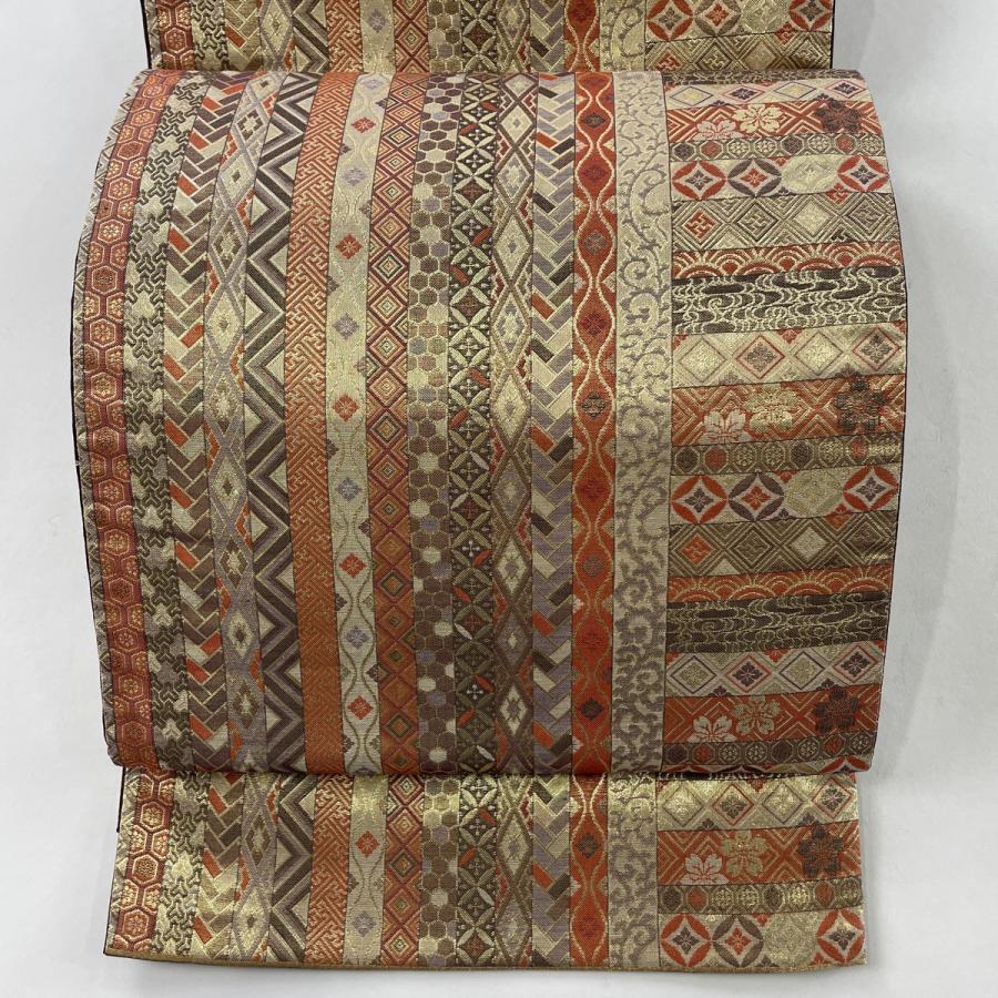 袋帯 美品 優品 菱 道長取り 金色 六通 正絹 【中古】 袋帯 秀品