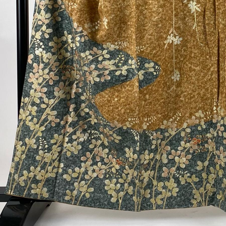 訪問着 身丈161cm 裄丈64cm M 袷 萩 枝垂れ桜 金銀彩 染め分け 山吹  