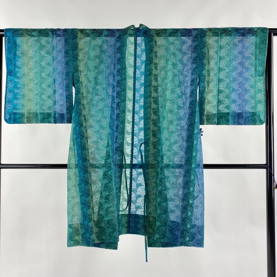 道中着 身丈105cm 裄丈63cm S 和装コート 花 縦ぼかし 緑 正絹 美品  