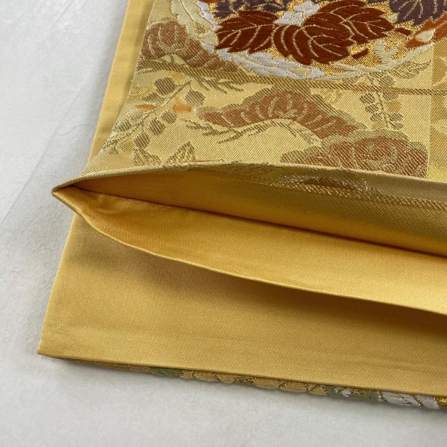 袋帯 美品 秀品 鳳凰 草花 刺繍 金糸 金色 六通 正絹 中古 在庫一掃