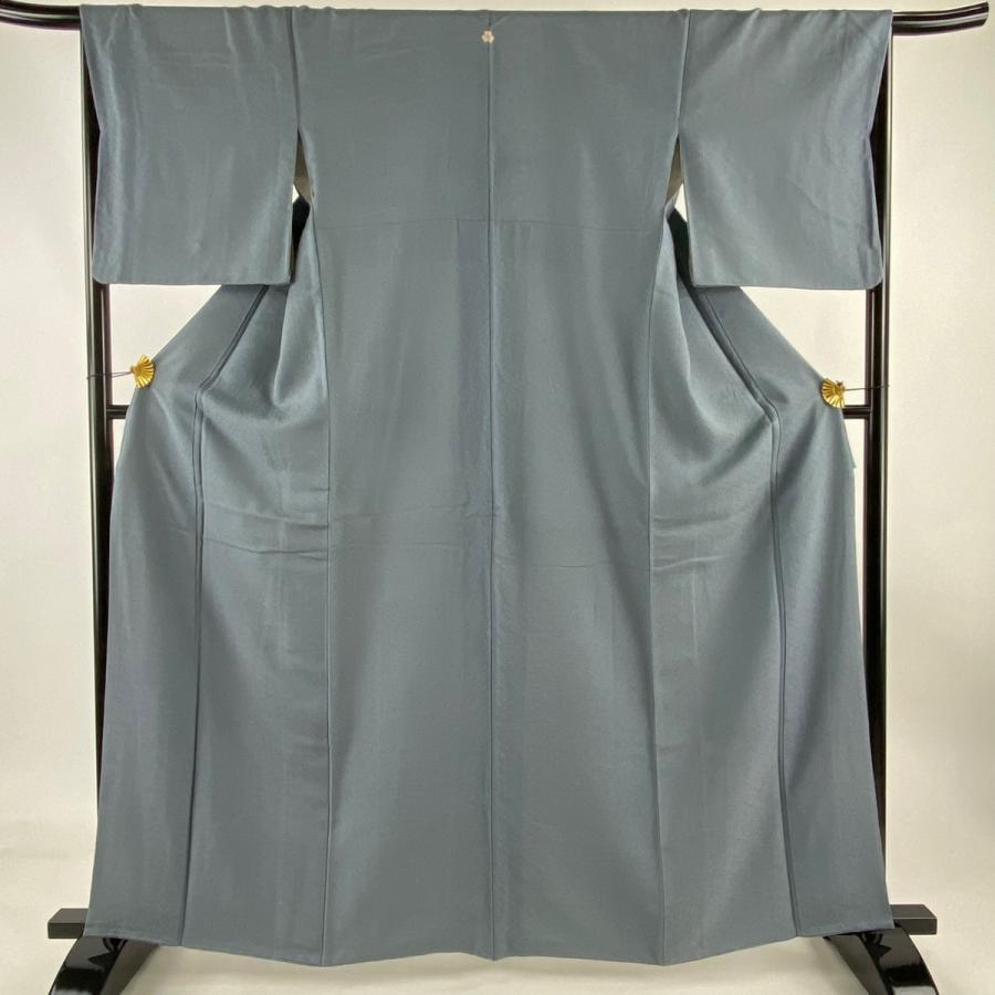 色無地 身丈162cm 裄丈66.5cm M 袷 五島敏太郎 落款あり 地紋 青灰色  