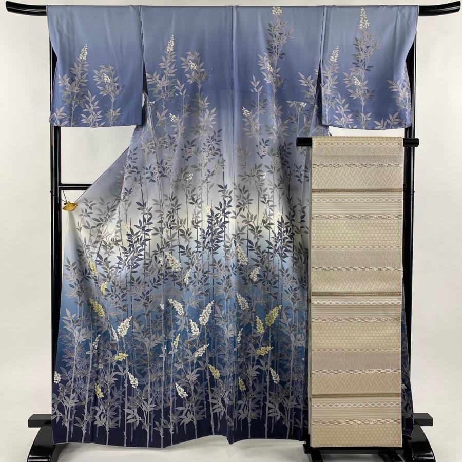 訪問着 身丈165cm 裄丈66.5cm M 袷 袋帯セット 落款あり 草花 金彩  