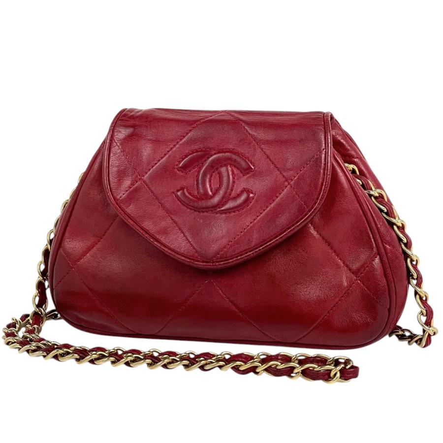 シャネル マトラッセ ココマーク チェーン 斜め掛け ショルダーバッグ レッド レザー レディース CHANEL 【中古】 CHANEL（シャネル） ココマーク チェーン ショルダーバッグ マトラッセ