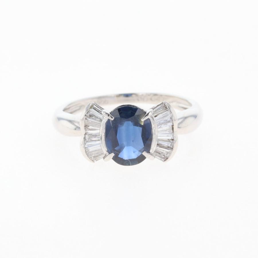 サファイア デザインリング プラチナ 指輪 メレダイヤ リング 16号  