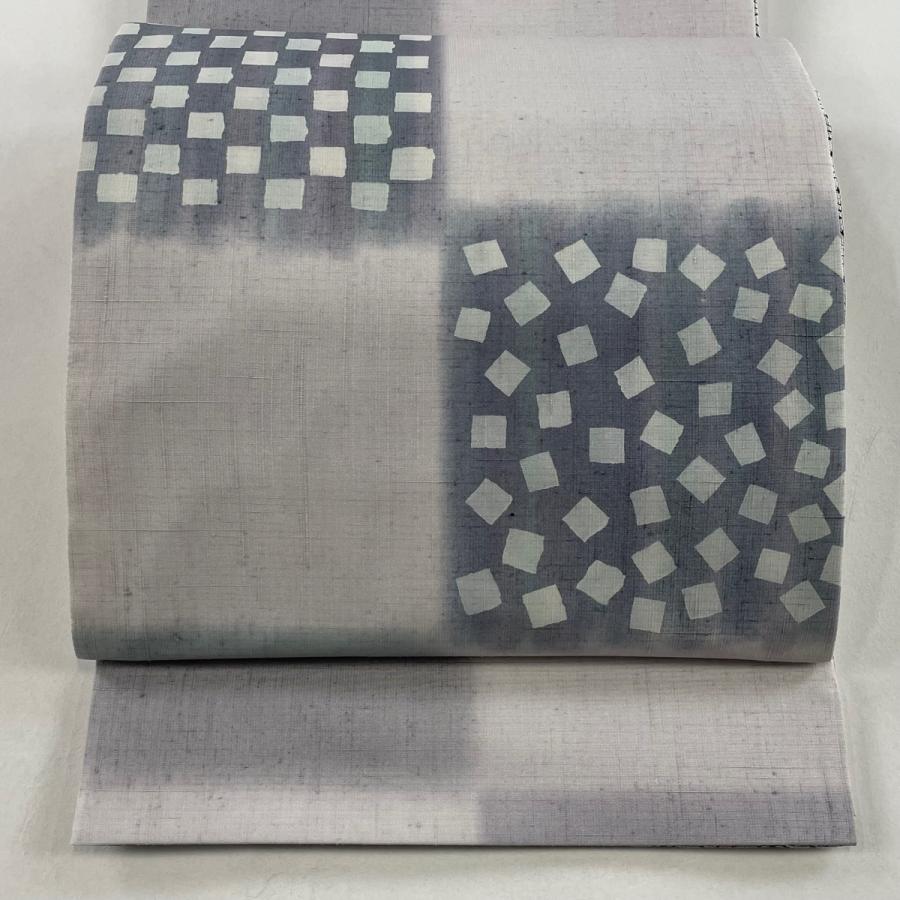 袋帯 リバーシブル 幾何学 灰紫 全通 正絹